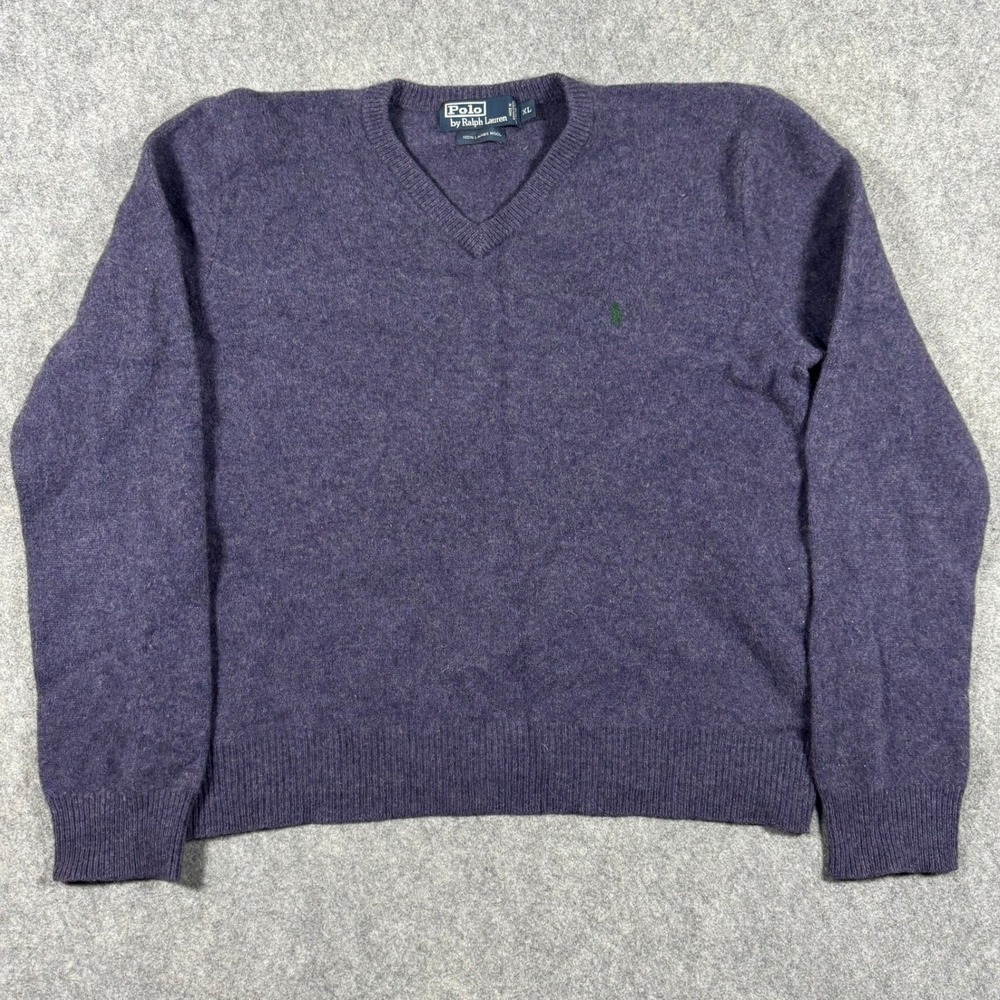 Polo Ralph Lauren Sweater Womens XL Purple 100% Lambswool V-Neck Pony Logo Knit
